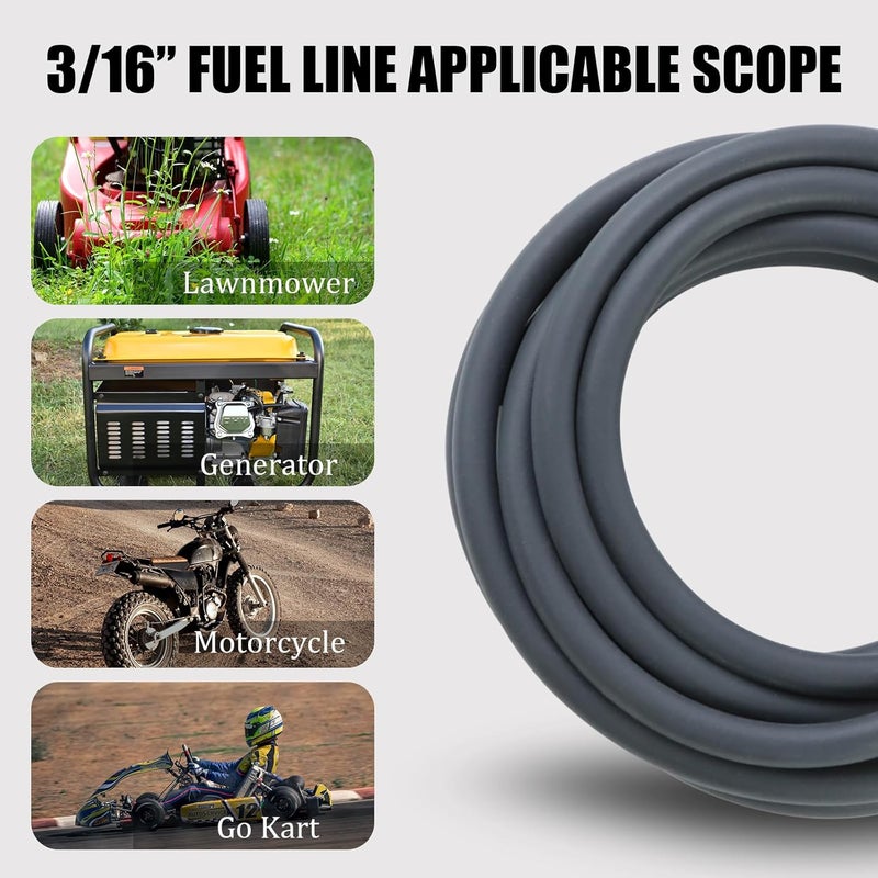 KIKITE 10 Feet 3/16 Inch ID Fuel Line Hose Compatible with Honda Champion Predator Briggs & Stratton Kohler Kawasaki Small Engine Generator Kart Minibike Rubber Fuel Hose with 20 Clamps - Image 4